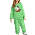 thumbnail image 2 of Placlothes Girls Hall-oween Two-Piece Hoodie Jogger Set - Green, Non-Spooky Cute Ghost Pumpkin Print, Soft Polyester, Machine-Washable, 2-12Y Coordinated Kids Outfit,Size 10 T, 2 of 4