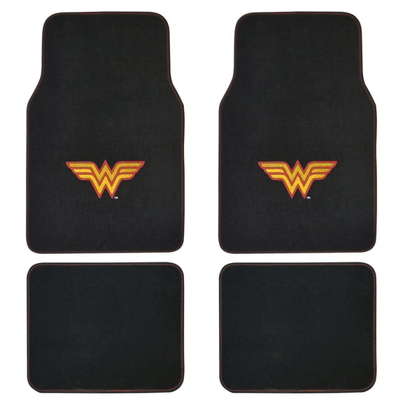 BDK Warner Brothers DC Comics Classic Wonder Woman Licensed Auto Carpet Floor Mats, Universal Fit 4PC Set Front & Rear for Car Truck Van SUV