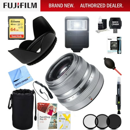 Fujifilm (16481880) Fujinon XF35mm F2 R WR Silver X-Mount Lens + 64GB Ultimate Filter & Flash Photography