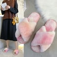 thumbnail image 3 of Cross Band Slippers Fuzzy Fluffy Non-skid Open Toe Slides Plush Sandals for Lady, 3 of 10