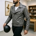 thumbnail image 4 of LYSMORA 2026 Men's Asymmetric Zip Faux Leather Jacket, Lapel Collar Belted Waist Multi Zipper Pockets Loose Fit Biker Casual Outerwear, 4 of 7