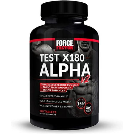 Test X180 Alpha v2 Testosterone Booster for Men, Testosterone Supplement with Testofen and Nitrates to Build Muscle and Strength, Boost Nitric Oxide, and Enhance Performance, Force Factor, 120 Tablets