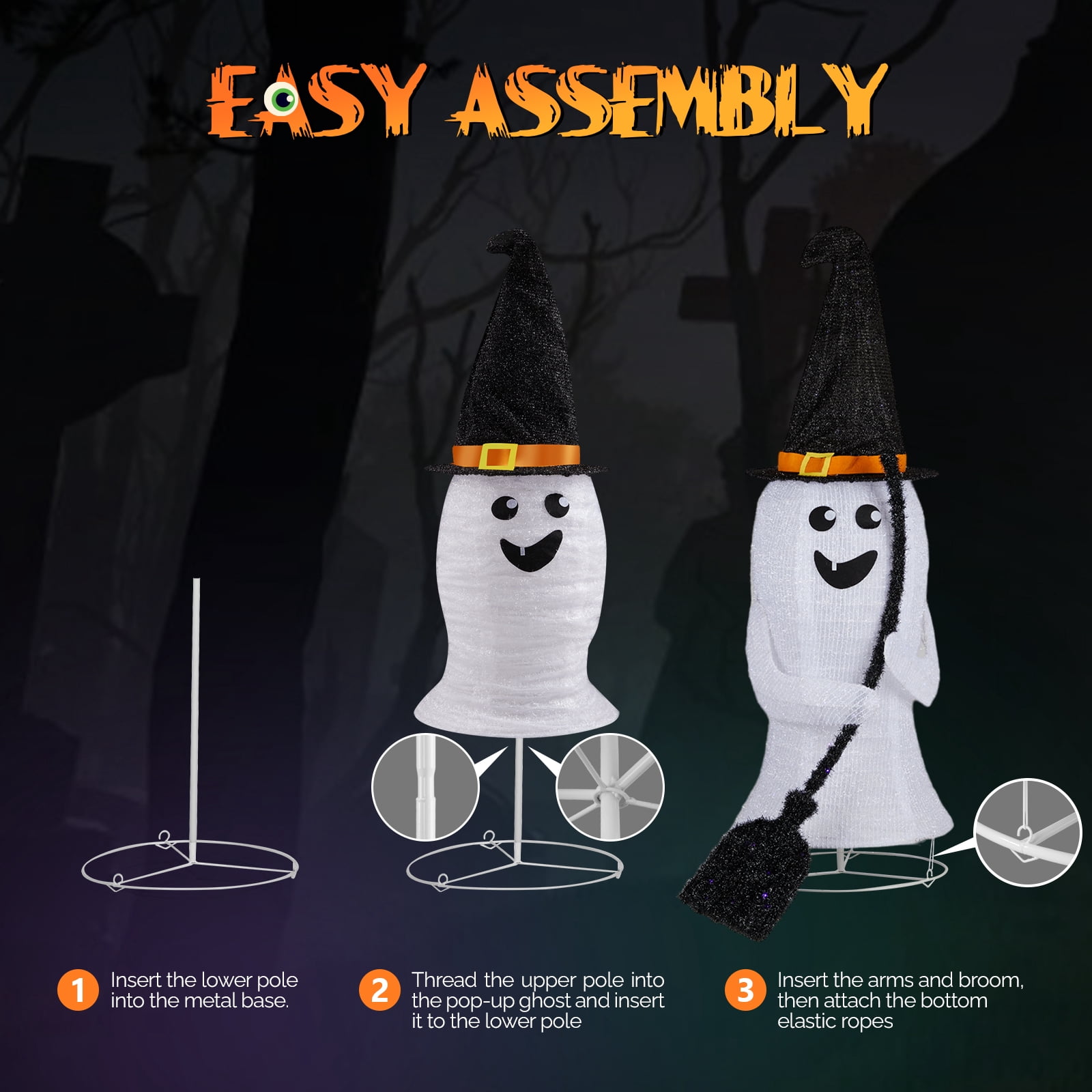 4ft Lighted Pop-Up Ghost with 100 LED Lights for Halloween Outdoor Lawn Decor