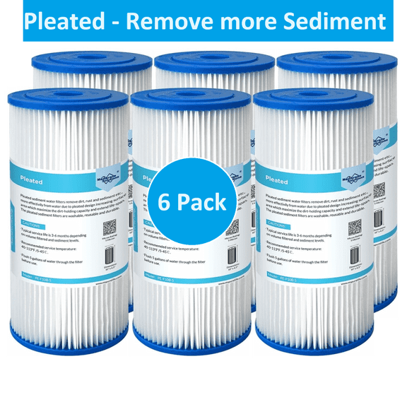 Pleated Sediment Water Filter, Membrane Solutions Whole House Replacement Cartridge Compatible with ECP10-1, ECP20-BB, R50-BBSA, FXHSC, CB1-SED10-BB | 5 Micron | 10"x4.5" | 6 Pack