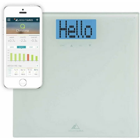 Weight Gurus Smartphone Connected Digital Bathroom Scale, Large Backlit LCD and Weightless Technology