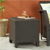 JERFIT 18-inch Dark Brown Outdoor End Table, PE Wicker Rattan Cube Side Table for Patio, Porch, Poolside & Garden, No Assembly Required Accent Table