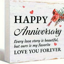Happy Anniversary Wooden Box Sign - with Red & Hearts, Table, Shelf - Valentines Day Gift, Wedding, Romantic Home Decor, Wedding Decoration, Vintage Style