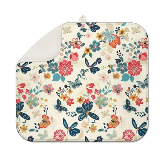 Pioneer Flower Floral Print Pattern Dish Drying Mat for Kitchen 1 Pack, Ultra Absorbent Microfiber Dishes Drainer Mats,16"x18"