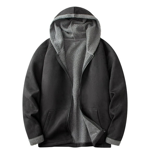 Men's Winter Lined Hooded Jacket Warm Thick Padded Zipper Casual Sweatshirt Cardigan for Outdoor Comfort