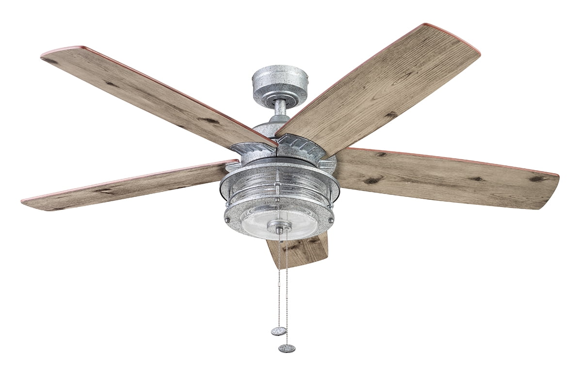 Prominence Home Foxhaven 52" Galvanized Farmhouse Ceiling Fan with 5 Blades, Lantern Style Light Kit & Pull Chains