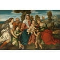 thumbnail image 2 of Bonifacio Veronese 14x11 Gold Ornate Wood Frame and Double Matted Museum Art Print Titled - The Holy Family with Saint Dorothy and the Infant John the Baptist, and Tobias with an Angel, 2 of 4