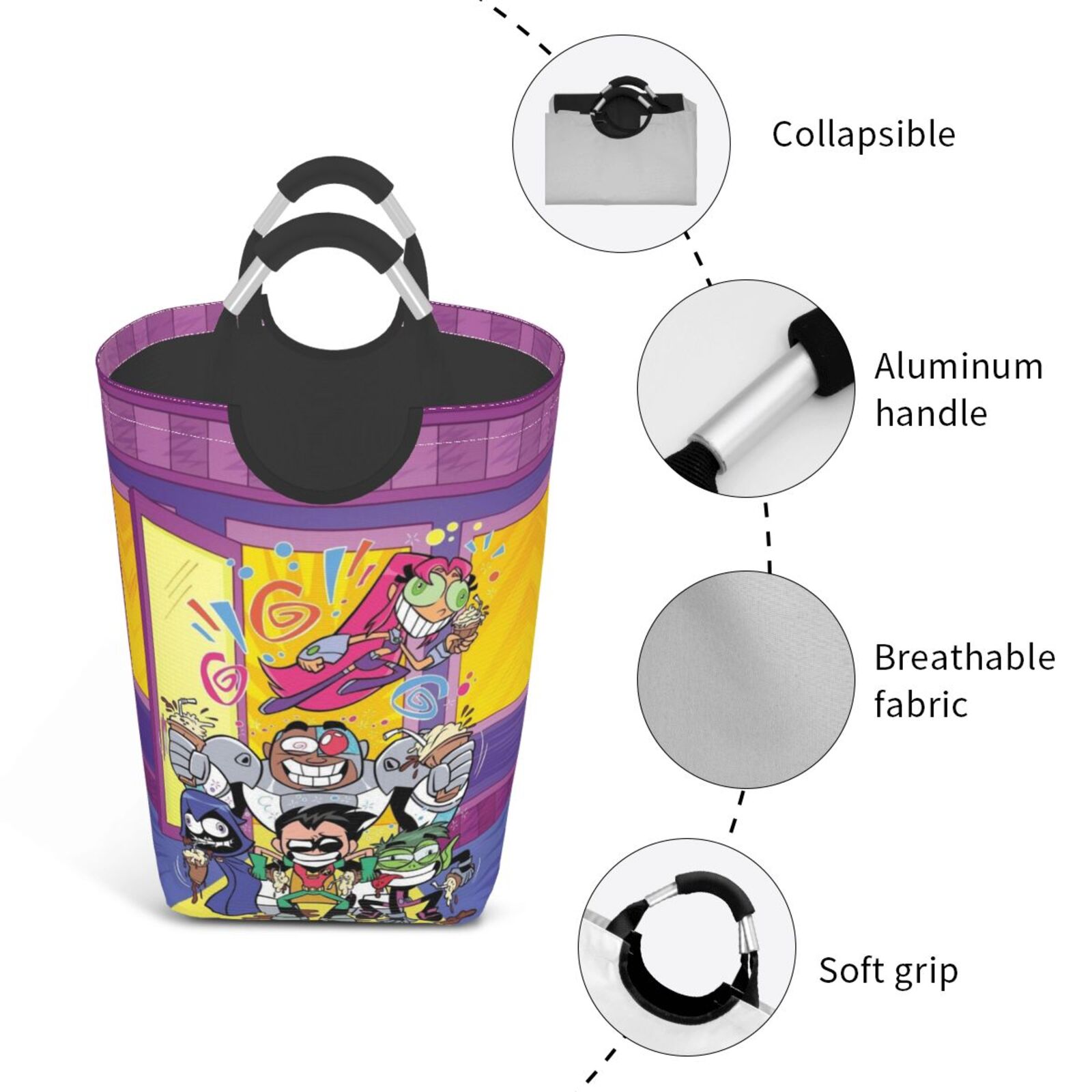 Teen-titans-go Laundry Basket Foldable Dirty Clothes Pack With Handle 