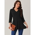 thumbnail image 3 of DARING DIVA Women's V Neck 3/4 Sleeve Casual Blouses with Pockets S Black, 3 of 6