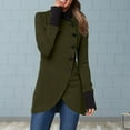 thumbnail image 4 of comerut Women Fall Winter Jacket Stand Collar Neck Protection Single-breasted Irregular Split Hem Soft Patchwork Long Sleeve Solid Color Thick Warm Mid Length Lady Coat, 4 of 8