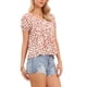 thumbnail image 4 of INSPIRAR CHIC Blusas de Babydoll Florales para Mujeres con Cuello Redondo Plisado, Camiseta Linda de Manga Corta Casual XL Beige, 4 of 6