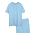 thumbnail image 2 of KVPLBQFD Girls 2 Piece Summer Outfits Kids Oversized Side Split Short Sleeve Shirts Matching Biker Shorts Lounge Set Indoor Lightweight Teen Girl Clothes, 2 of 6