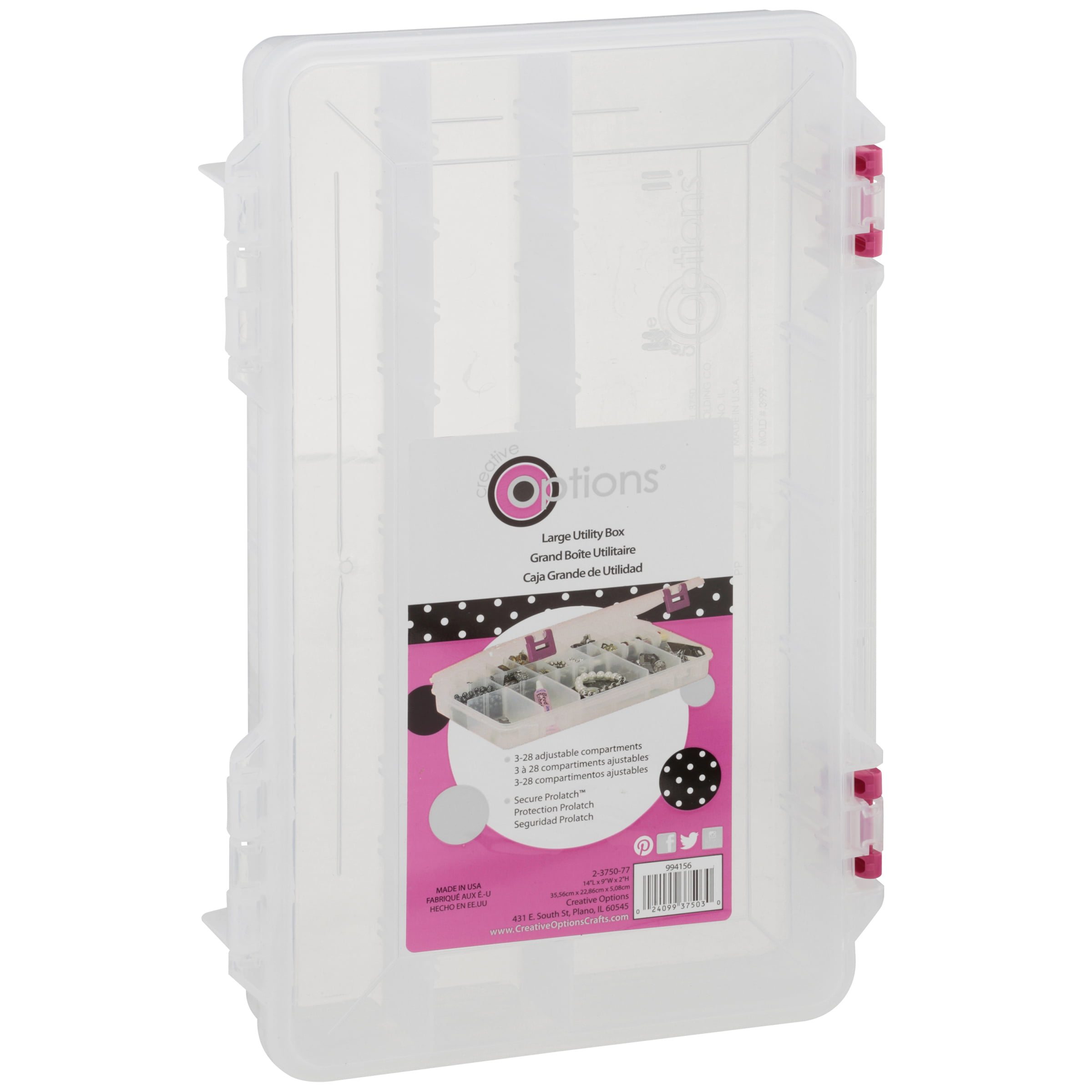 Creative Options Pro Latch Utility Box 6-20  Compartments-10.875x7.25x1.625 Clear W/magenta : Target