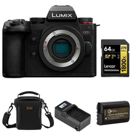 Panasonic LUMIX G9II Mirrorless Camera, Bundle with Lexar 64GB Memory Card, Battery, Plate, Smart Charger Base