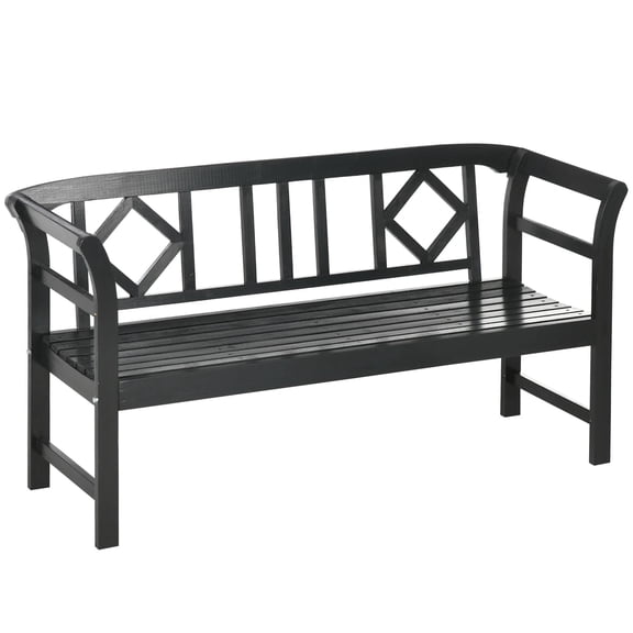 Resenkos Wooden Bench, Rustic Diamond Pattern, 3-Seater Outdoor Porch Bench, Comfortable Back & Armrests, Perfect for Garden,Black