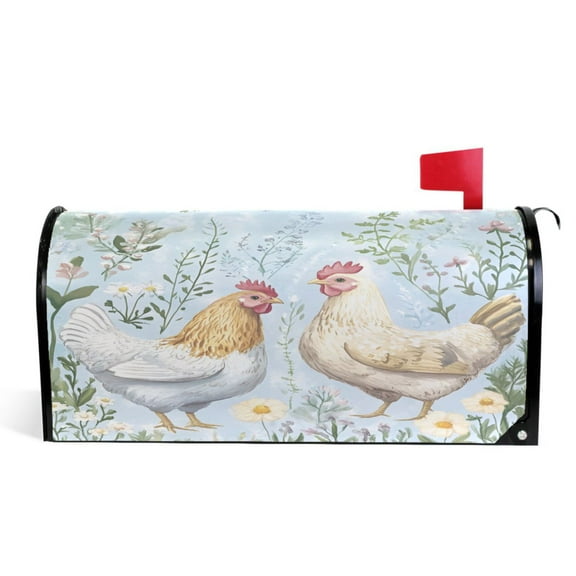 Ryvnso Mailbox Cover Chickens Flowers Magnetic Mailbox Wrap Standard Size 21x18 Inch