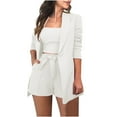 thumbnail image 2 of Aboser Women Suits 3 Piece Fashion Blazer Solid Cardigan Camisole Long Sleeve Blazer with Shorts Pants Open Front Jacket White L, 2 of 6