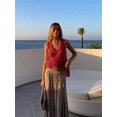 thumbnail image 5 of Women's Burgundy Sparkly Sheer Knit Tank Top Asymmetrical Hem Sleeveless Casual Summer Camisole, 5 of 20