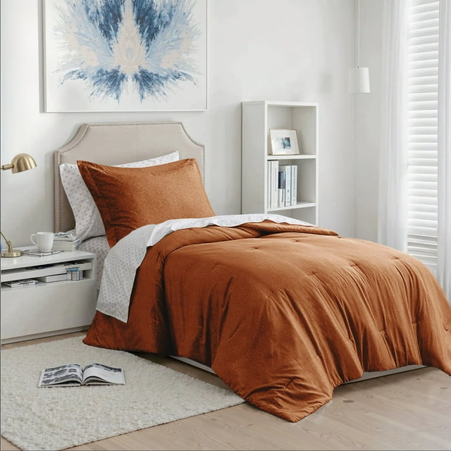 Regency Heights Ensemble de Literie 5 Pcs pour Lit Simple/Simple TG, Couette Réversible avec Ensemble de Draps et Taies, Orange Brûlé, Couleur Unie