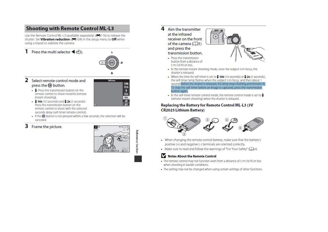 Wireless IR Remote Control Shutter Release MLL3 For Nikon D5300, D3200