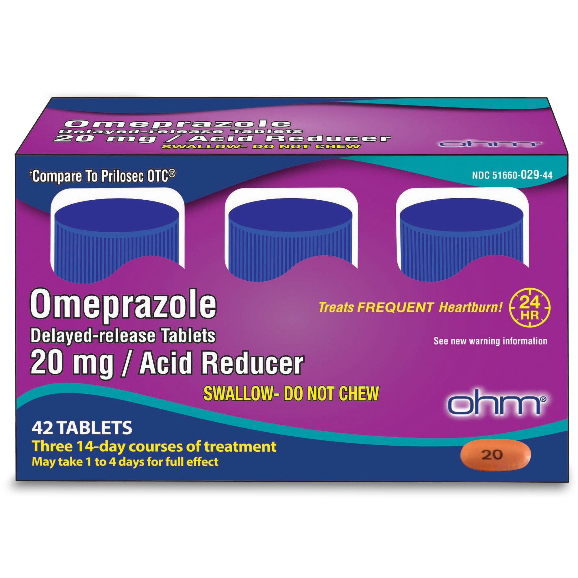 Ohm Omeprazole 20mg, 42 Delayed-Release Tablets, Acid Reducer for Frequent Heartburn, 24-Hour Relief Heartburn Medicine, Helps Relieve Stomach & Chest Discomfort (6 Weeks of Supply, 42, Count)