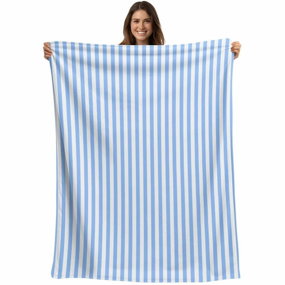 Flannel Fleece Throw Blanket Light Blue Stripe Lightweight Soft Plush Blankets,Modern Minimalist Style Cozy Warm Throw Blanket for Couch Sofa Bed Car Office All Season Use 40x50in
