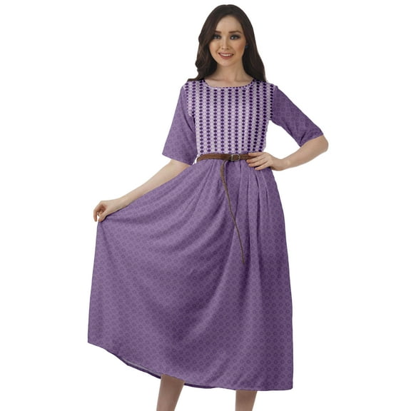 Moomaya Short Sleeve Midi Dress Printed Pleated Scoop Neck Elegant Work Dress