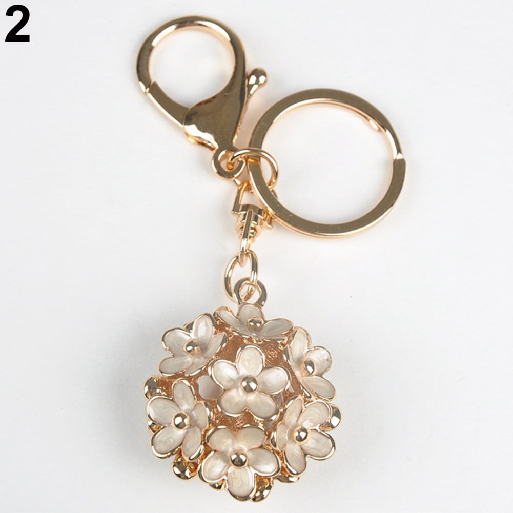 Hollow Out Lotus Flower Pendant Beads Tassel Key Chain Key Ring for Womens D 