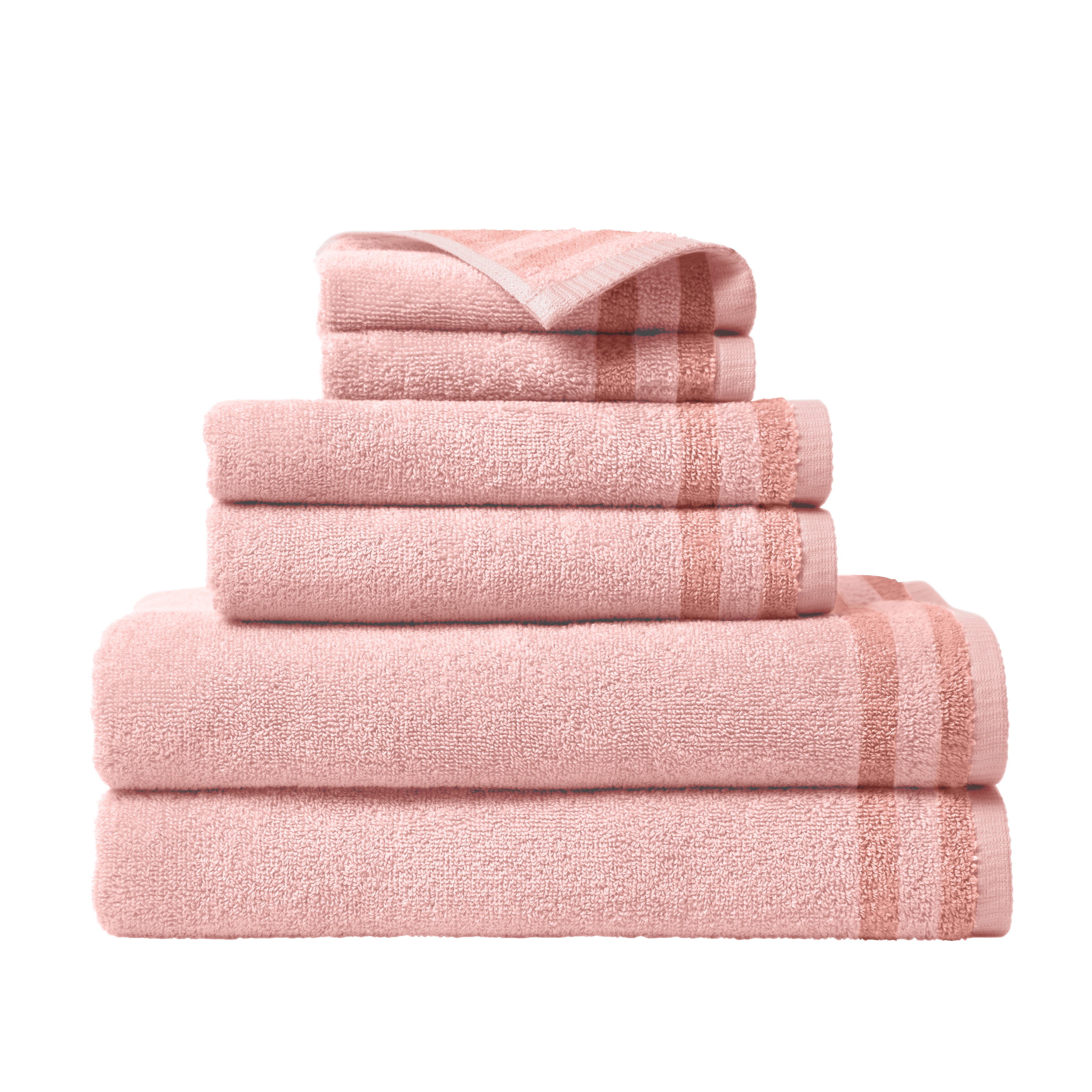 Gap Home Color Block Organic Cotton 6 Pack Bath Towel Set, Blush/Pink
