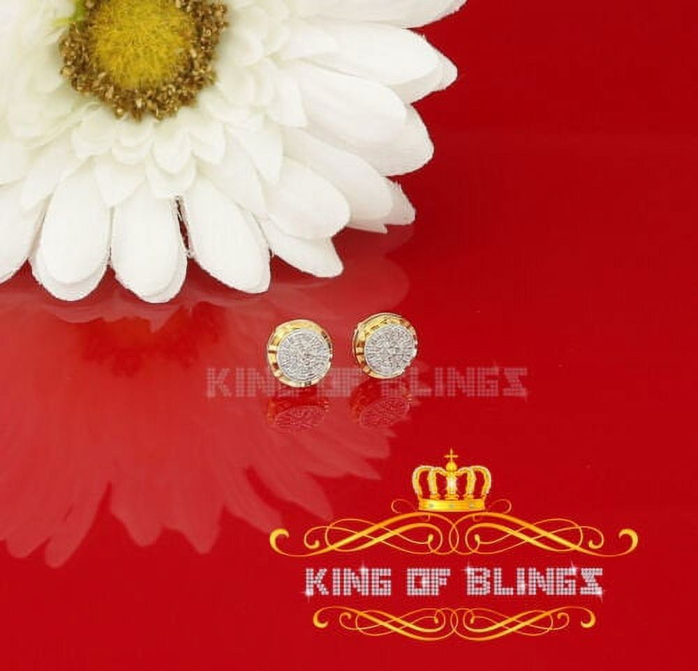 King of Bling's 925 Sterling Silver 0.15ct Diamond For Ladies & Men's Yellow Stud Round Earrings