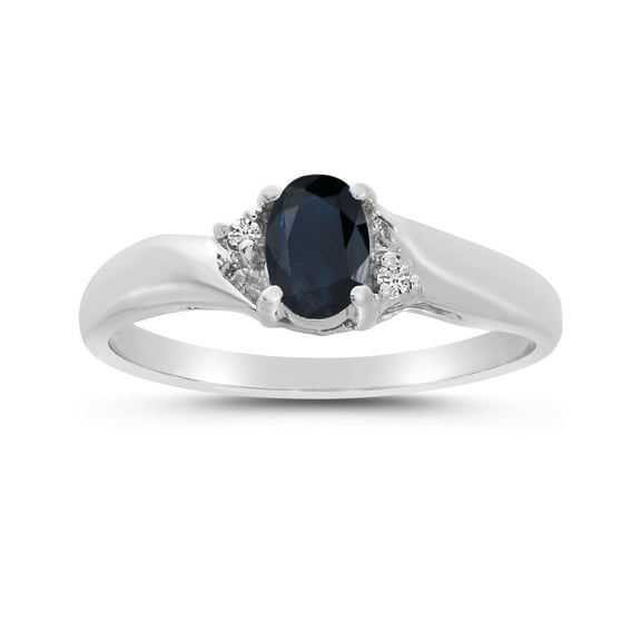 14k White Gold Oval Sapphire And Diamond Ring