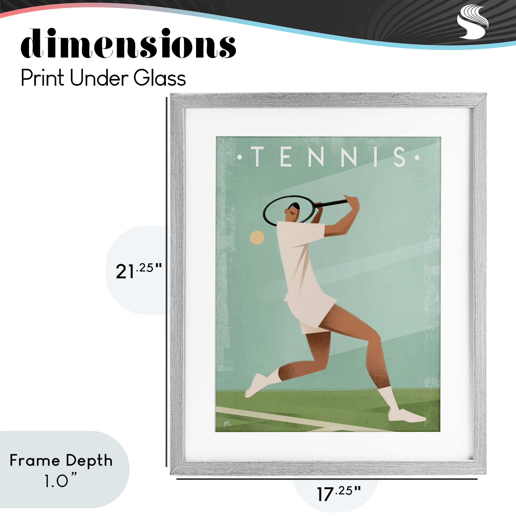 Stupell Industries Vintage Tennis Swing Gray Framed Print Under Glass, design by Martin Wickstrom