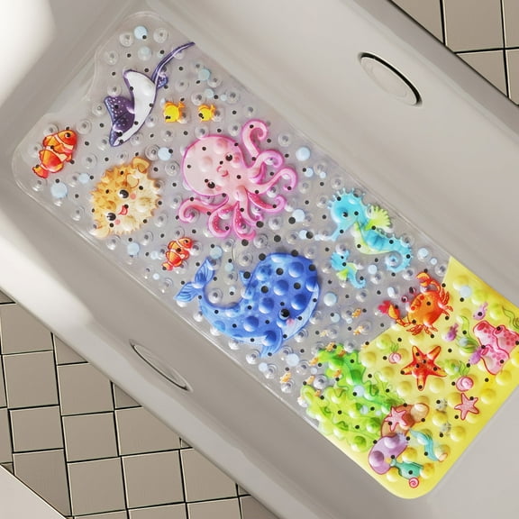 Secopad Kids Bath Mat for Tub Non Slip, 40 X 16 Inch Large Cartoon Anti Slip Toddler Baby Bath Mat