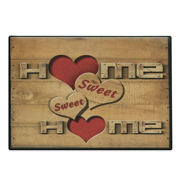Saying Cutting Board, Words with Heart Shapes on Wooden Planks Log Cabin Country House, Decorative Tempered Glass Cutting and Serving Board, Large