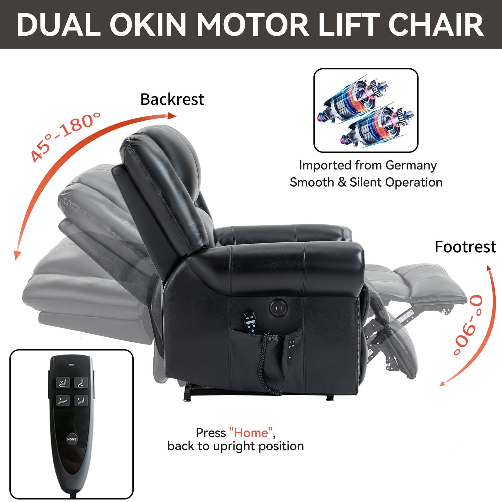 Alvantor Large Power Lift Recliner Chair for Elderly with Massage and Heat Genuine Leather Electric Recliners Chair with USB Ports for Living Room Black