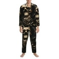 Adobk Gold Rose Skull Print Mens Pajamas Set Long Sleeve Soft Pajamas