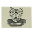 thumbnail image 1 of Hipster Cutting Board, Hand Drawn Design Portrait of Happy Wolf in Stripped T Shirt and Glasses, Decorative Tempered Glass Cutting and Serving Board, in 3 Sizes, by Ambesonne, 1 of 2