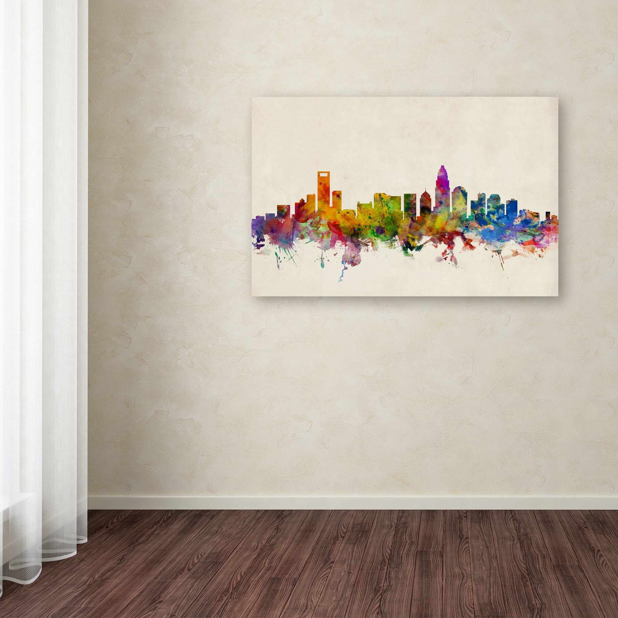 Trademark Fine Art "Charlotte Watercolor Skyline" Canvas Art by Michael Tompsett