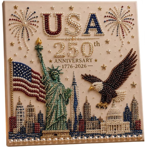 Rongyun USA 250th Anniversary DIY Pearl Painting Kit, Patriotic Bead Painting Craft Art with Red White and Blue Pearls, Flag and Eagle Dots Beads Decor for Home Decoration