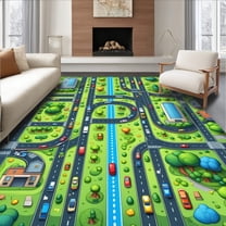 Flatwoven High Traffic Area Rug, Multi Color Educational Playmat for Kids, Non Slip, Stain Resistant, Washable Area Rugs for Living Room, Bedroom(Green, 4X6)