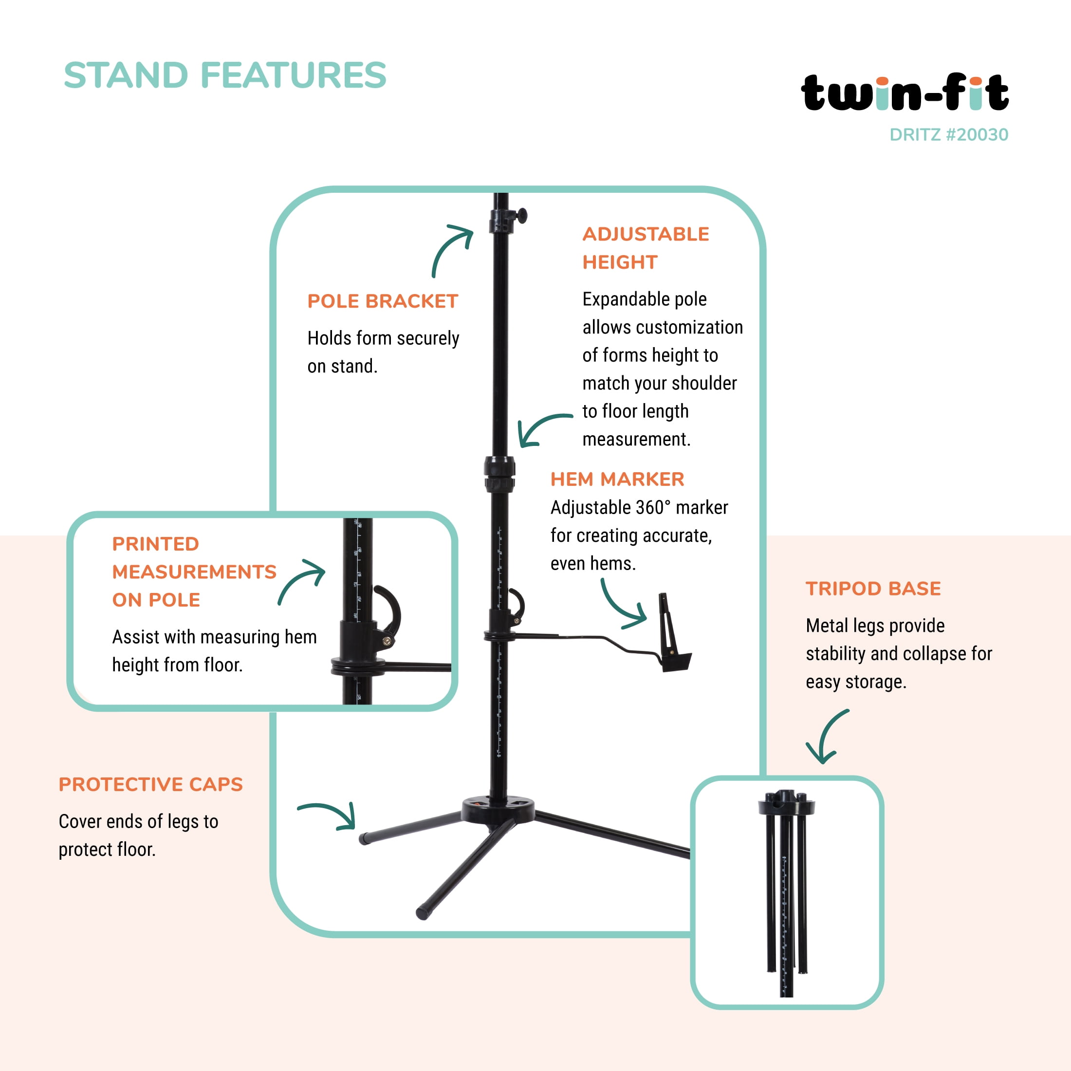 Dritz Twin-Fit Dress Form with Adjustable Tri-Pod Stand, Petite