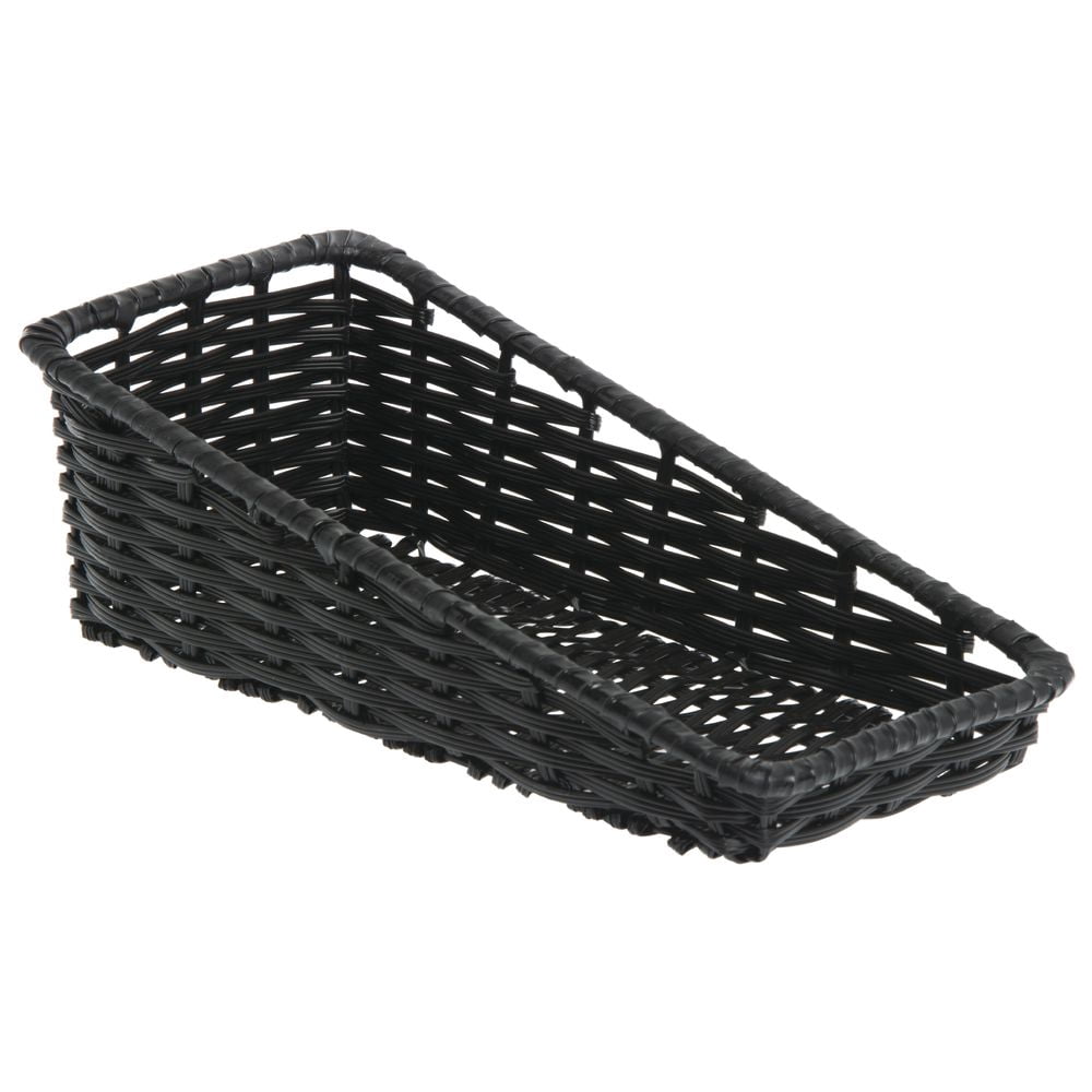 HUBERT® Wicker Storage Baskets Black Plastic - 7 1/2"L x 16"D x 1 1/2" to 5"H