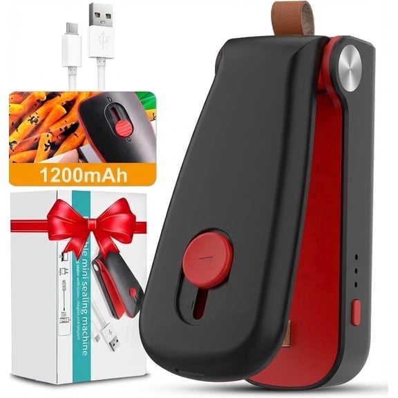 Mini Bag Sealer, USB Rechargeable 2-in-1 Heat Sealer and Cutter for Plastic Bags, Portable Handheld Food Sealer for Snacks and Food Storage (Black)