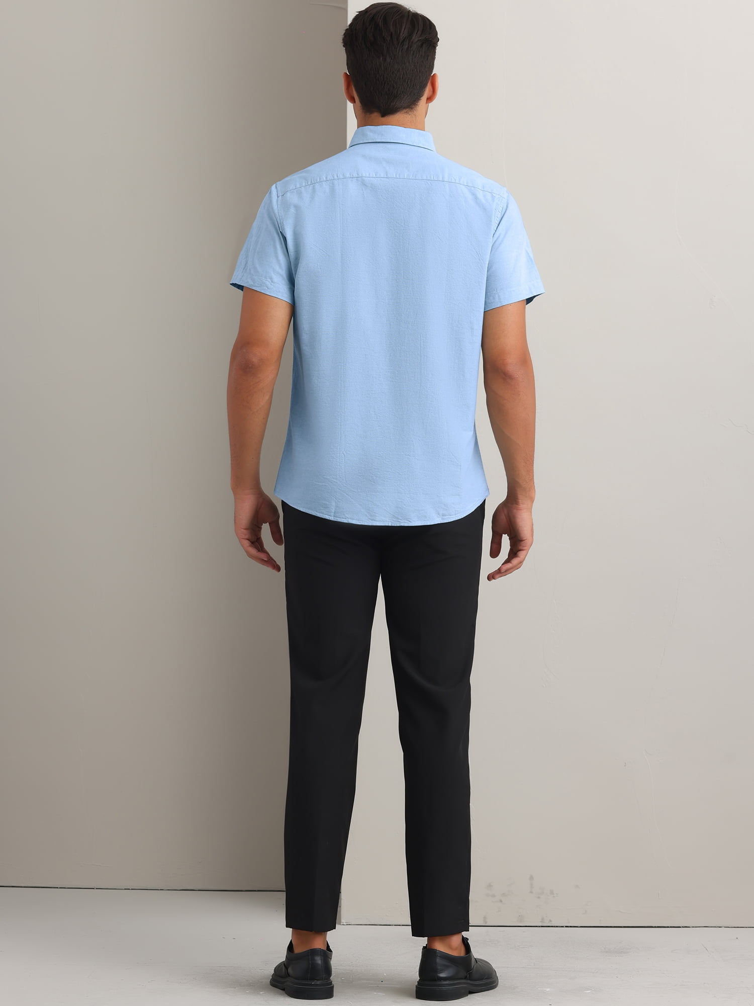 Unique Bargains Men's Short Sleeve Cotton Regular Fit Button Down Formal Shirt XL Blue
