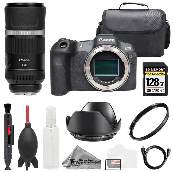 Canon EOS R8 Camera   RF 600mm f/11 IS STM Lens  128GB  Bag  UV Filter- Basic Kit (International Version)