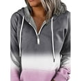 thumbnail image 3 of FASHIONWT Women Gradient Hooded Sweatshirt Drawstring Long Sleeve Half Open Collar Sweatshirt, 3 of 4